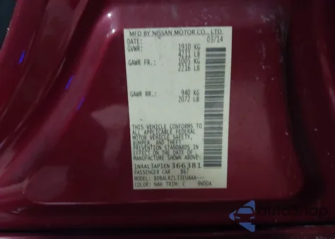 2014 Nissan Altima 2.5/2.5 S/2.5 Sl/2.5 Sv z USA, uszkodzony, nr VIN 1N4AL3AP1EN366381